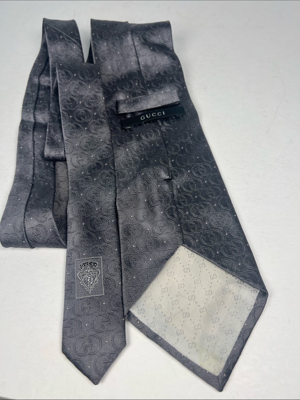 Gucci Men's Charcoal Gray GG Jacquard Silk Tie